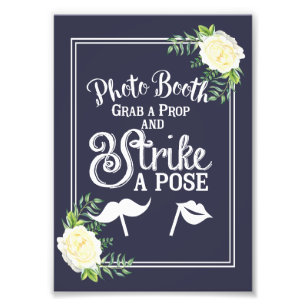 Navy blu Ivory Chic Rose wedding party Photo Booth Print