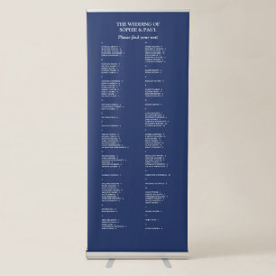 Navy Blue 100 Guest Wedding Seating Chart Retractable Banner