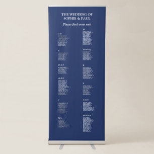Navy Blue 130 Guest Wedding Seating Chart Retractable Banner