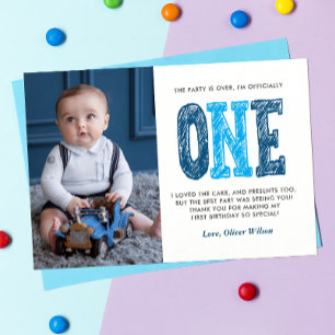 Navy & Blue 1st Birthday Thank You  Card
