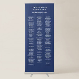 Navy Blue 200 Guest Wedding Seating Chart Retractable Banner