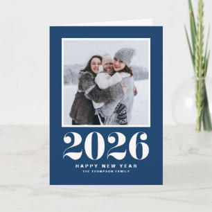 Navy Blue 2025 Bold Typography New Year Photo Holiday Card