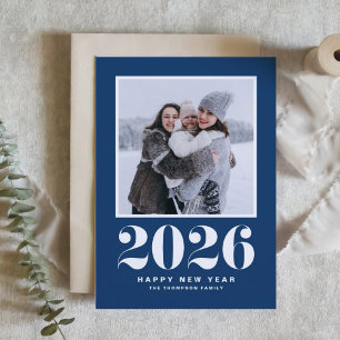 Navy Blue 2025 Bold Typography New Year Photo Holiday Card