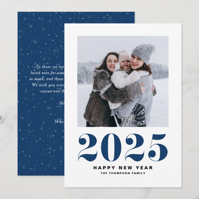 Navy Blue 2025 Bold Typography New Year Photo Holiday Card (Front/Back)