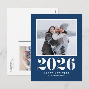 Navy Blue 2025 Bold Typography New Year Photo Holiday Postcard