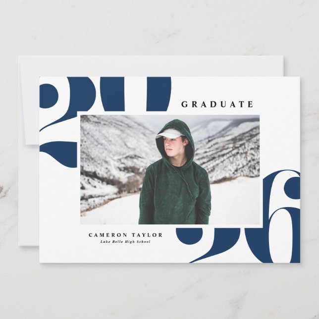 Navy Blue 2025 Bold Typography Photo Graduation Invitation (Front)