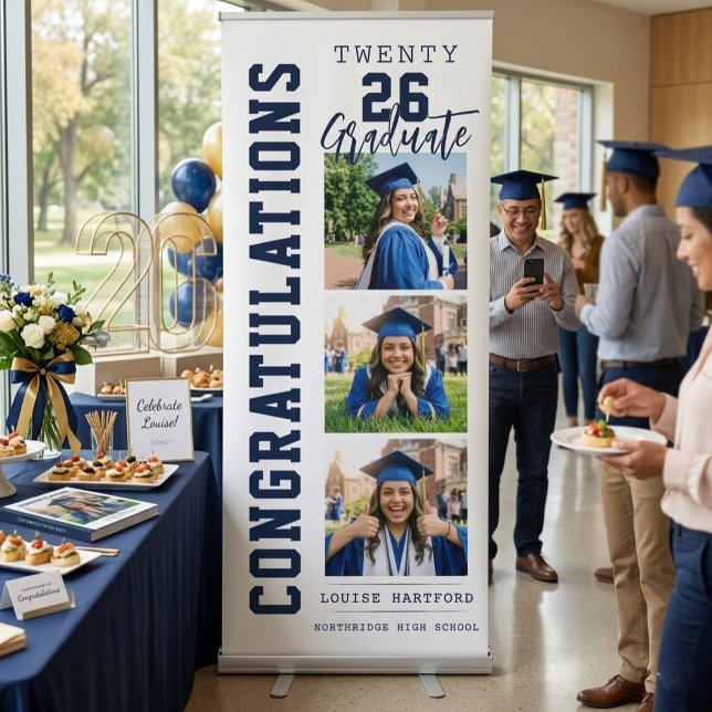 Navy Blue 2026 Graduation Photo Retractable Welcom Banner (Navy Blue 2026 Graduation Photo Retractable Welcom Banner)