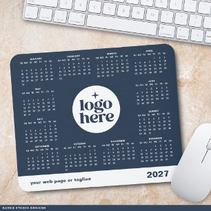 Navy Blue 2027 Business Logo Calendar Mouse Pad 