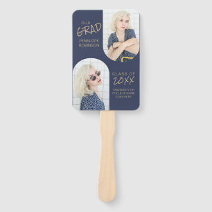 Navy Blue 2 Arched Photo Graduation Hand Fan