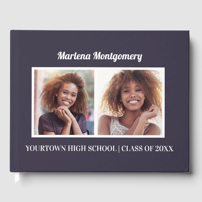 Navy Blue 2 Photo Graduation Party Guest Book (Front)