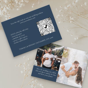 Navy Blue 2 Photo Online RSVP QR Code Wedding Enclosure Card