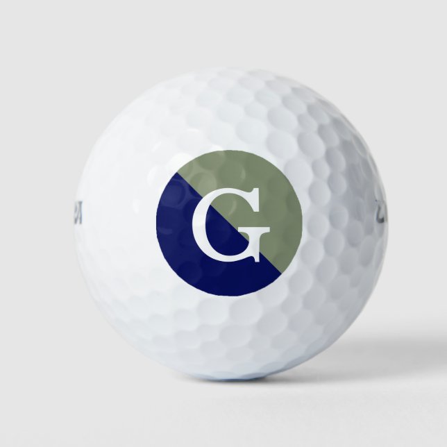 Navy Blue 2 Tone Diag Initial Monogram Golf Balls (Front)