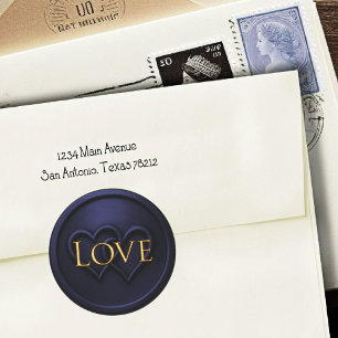 Navy Blue 2 Two Hearts Gold Love Wedding Classic Round Sticker