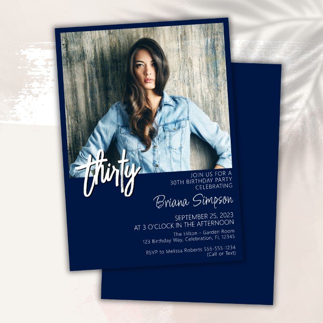 Navy Blue 30th Birthday Photo Invitation (Creator Uploaded)