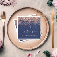 Navy Blue 30th Birthday Rose Gold  Pink Glitter