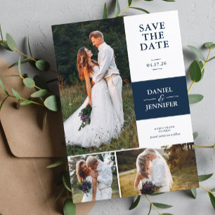 Navy Blue 3-Photo Gallery Wedding Save The Date