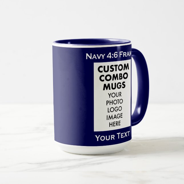 Navy Blue 4:6 Portrait Frame 2 Photo Custom Combo Mug (Front Right)