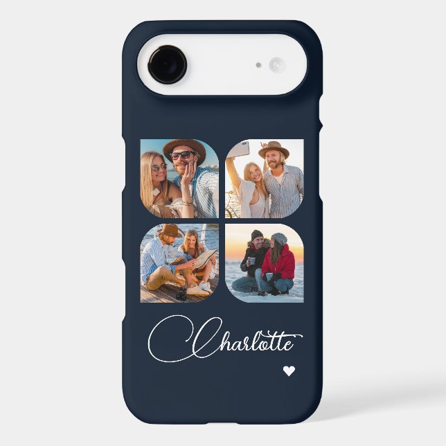Navy Blue 4 Photo Collage Personalised Script Name (Back)