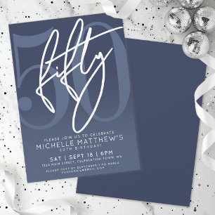 Navy Blue 50th Birthday Party Invitation