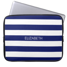 Navy Blue 5c Preppy Horiz Stripe Name Monogram