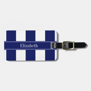 Navy Blue 5c XL Stripes, Navy 5c Name Monogram Luggage Tag