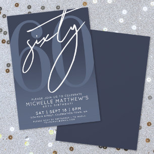 Navy Blue 60th Birthday Party Invitation