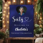 Navy blue 60th birthday party photo heart welcome poster<br><div class="desc">A welcome poster for a 60th birthday party. A navy blue,  uneven coloured background.  Personalise and add a name and photo. Heart shaped photo frame.</div>
