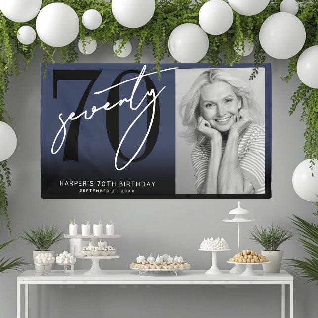 Navy Blue 70th Birthday Party Banner (Navy Blue 70th Birthday Party Banner )
