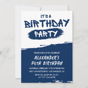 Navy Blue 74th birthday invitations Men Graffiti 