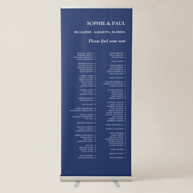 Navy Blue 80 Guest Seating Chart Retractable Banner (Front)