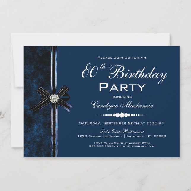Navy Blue 80th Birthday Party Invitation (Front)