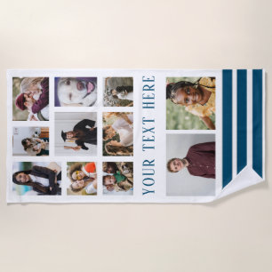 Navy Blue 9 Photo Collage Family Beach Towel