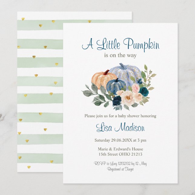 Navy blue A Little Pumpkin Is On The Way  Invitation (Front/Back)