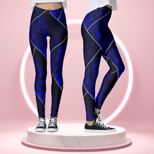 Navy Blue Abstract Art Geometric Glow Line Pattern Leggings