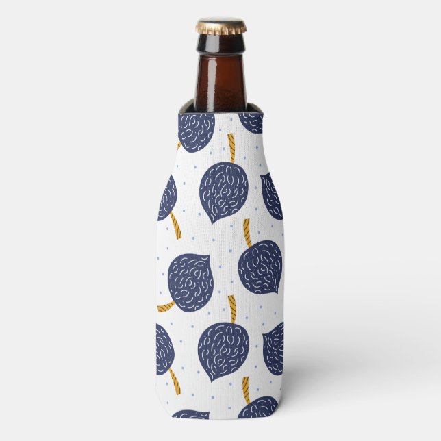 Navy Blue Abstract Flying Bomb Fruit Pattern Bottle Cooler (Bottle Front)