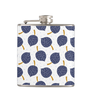 Navy Blue Abstract Flying Bomb Fruit Pattern Hip Flask