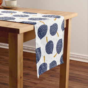 Navy Blue Abstract Flying Bomb Fruit Pattern Medium Table Runner