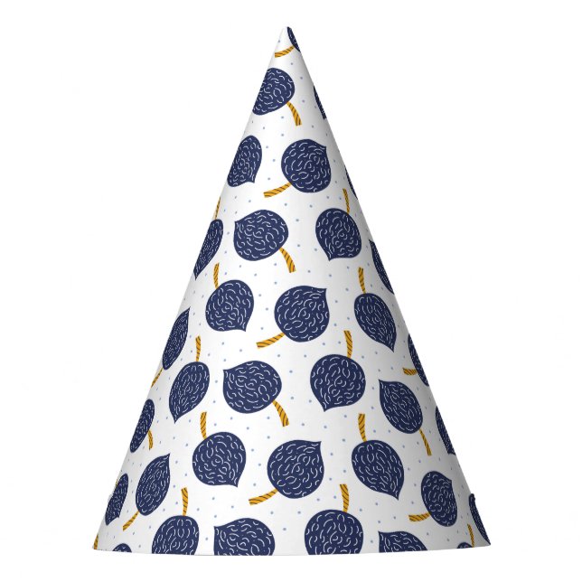 Navy Blue Abstract Flying Bomb Fruit Pattern Party Hat (Front)