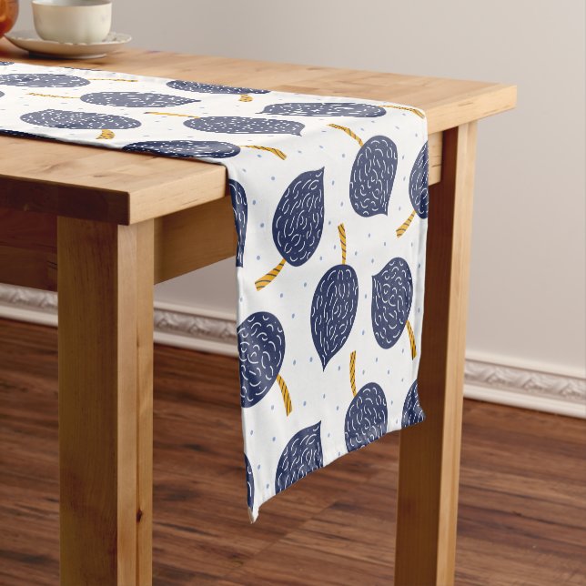 Navy Blue Abstract Flying Bomb Fruit Pattern Short Table Runner (In Situ)