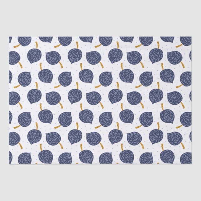 Navy Blue Abstract Flying Bomb Fruit Pattern Tissue Paper (Front)