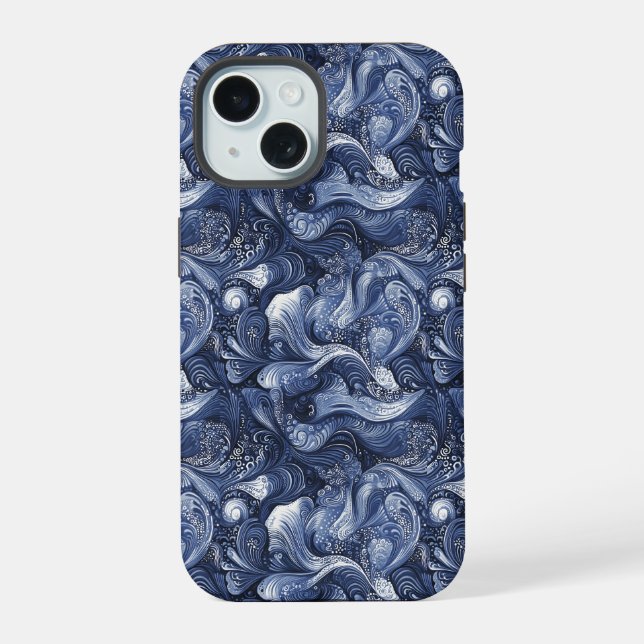 Navy Blue Abstract iPhone 15 Case (Back)