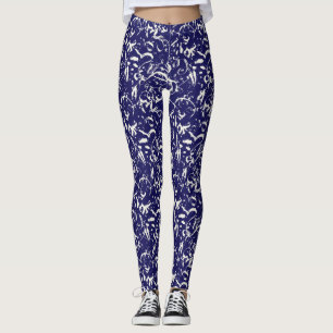 Navy Blue Abstract Leggings 