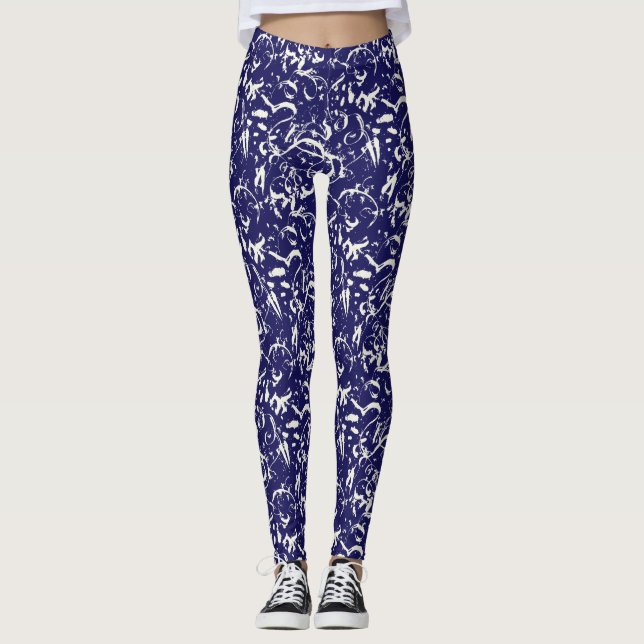 Navy Blue Abstract Leggings  (Front)
