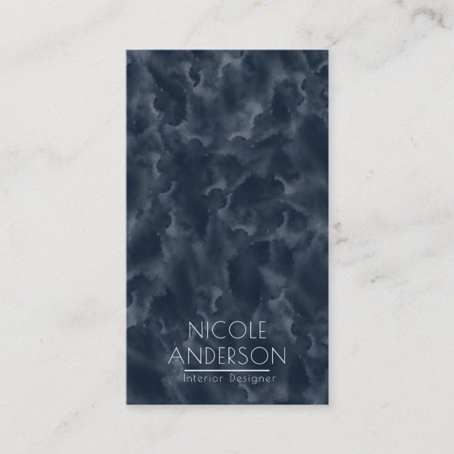 Navy Blue Abstract Watercolor Stain Elegant Chic Business Card (Front)