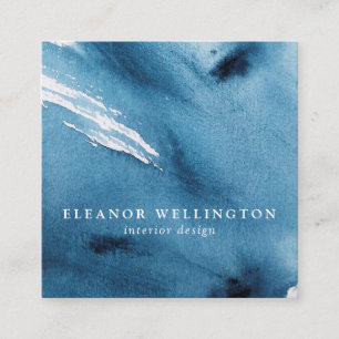 Navy Blue Abstract Watercolor Texture Custom Square Business Card