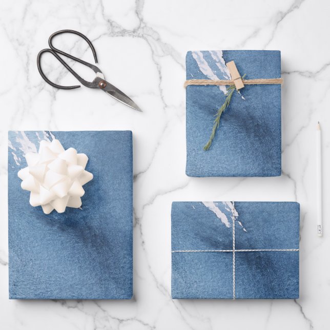 Navy Blue Abstract Watercolor Texture  Wrapping Paper Sheet (Front)