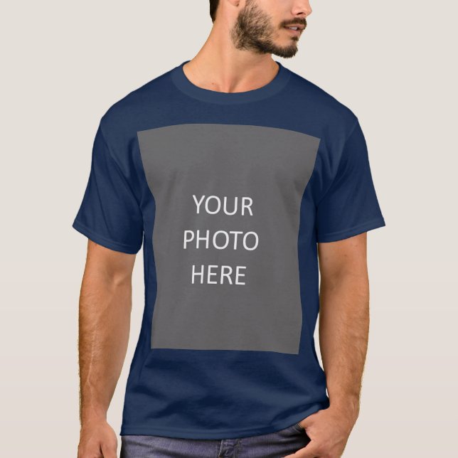 Navy Blue Add Your Image Photo Picture Logo T-Shirt (Front)