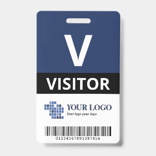 Navy Blue Add Your Logo & Bar Code Visitor ID Badge