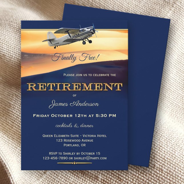 Navy Blue Aeroplane Retirement Party Invitation (Creator Uploaded)