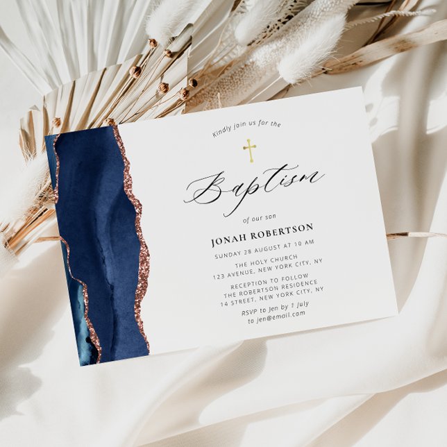 navy blue agate baptism invitation (Creator Uploaded)
